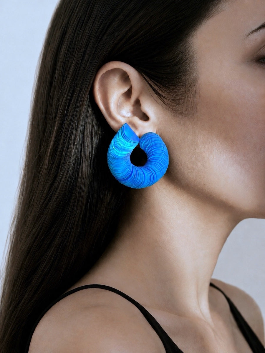 Spiralume - Baby Blue Iris Sequin Statement Earrings