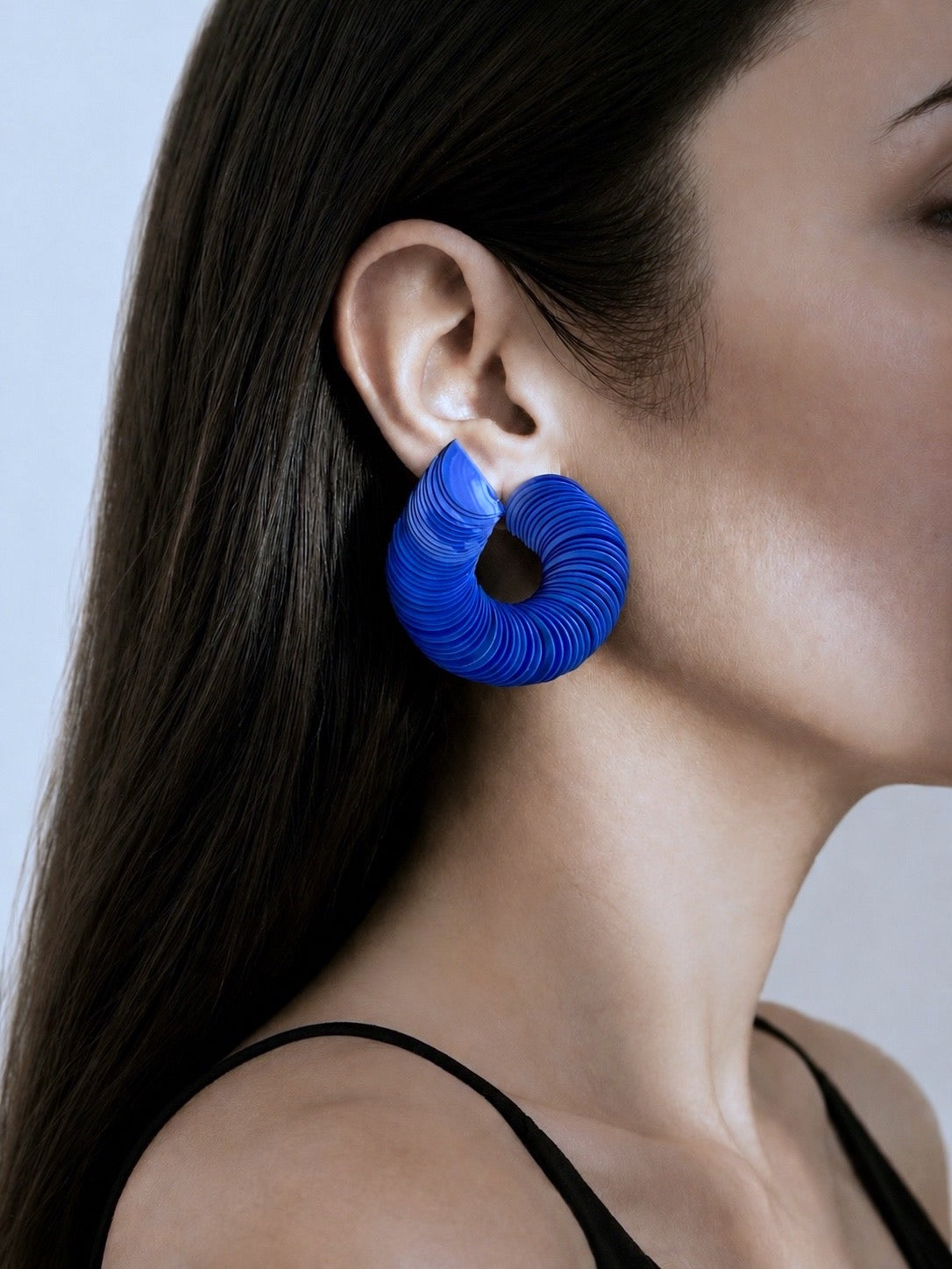 Spiralume - Pastel Deep Blue Sequin Statement Earrings