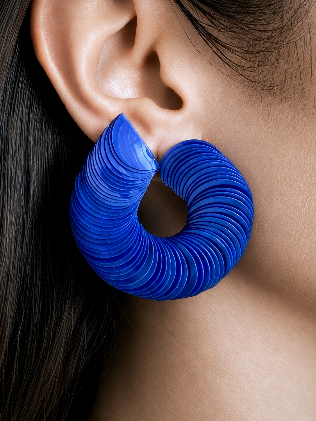 Spiralume - Pastel Deep Blue Sequin Statement Earrings
