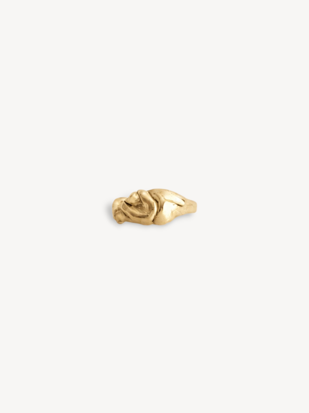 Front view of a handcrafted 14k gold-plated sterling silver ring with a contemporary sculptural design.