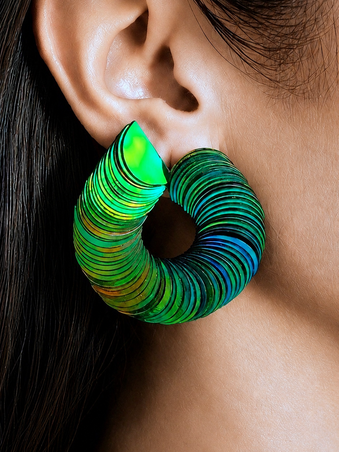 Spiralume - Green Iris Sequin Statement Earrings