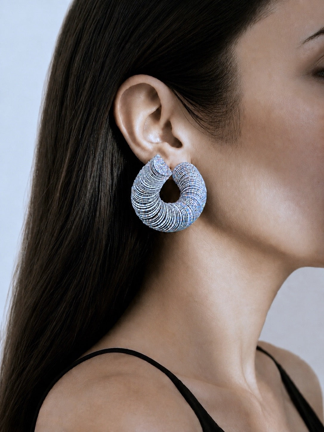 Spiralume - Silver Tone Iridescent Sequin Statement Earrings