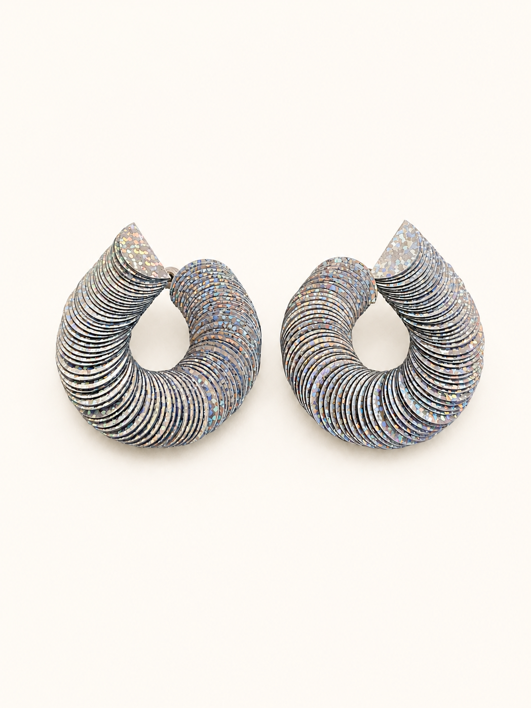 Spiralume - Silver Tone Iridescent Sequin Statement Earrings