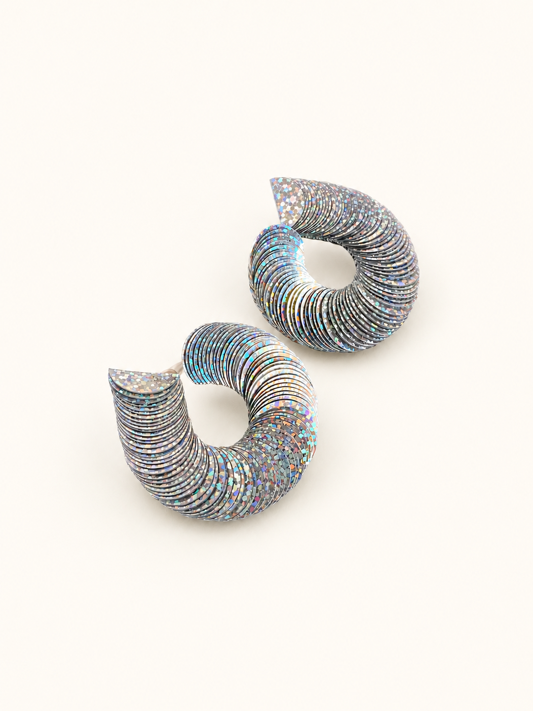 Spiralume - Silver Tone Iridescent Sequin Statement Earrings