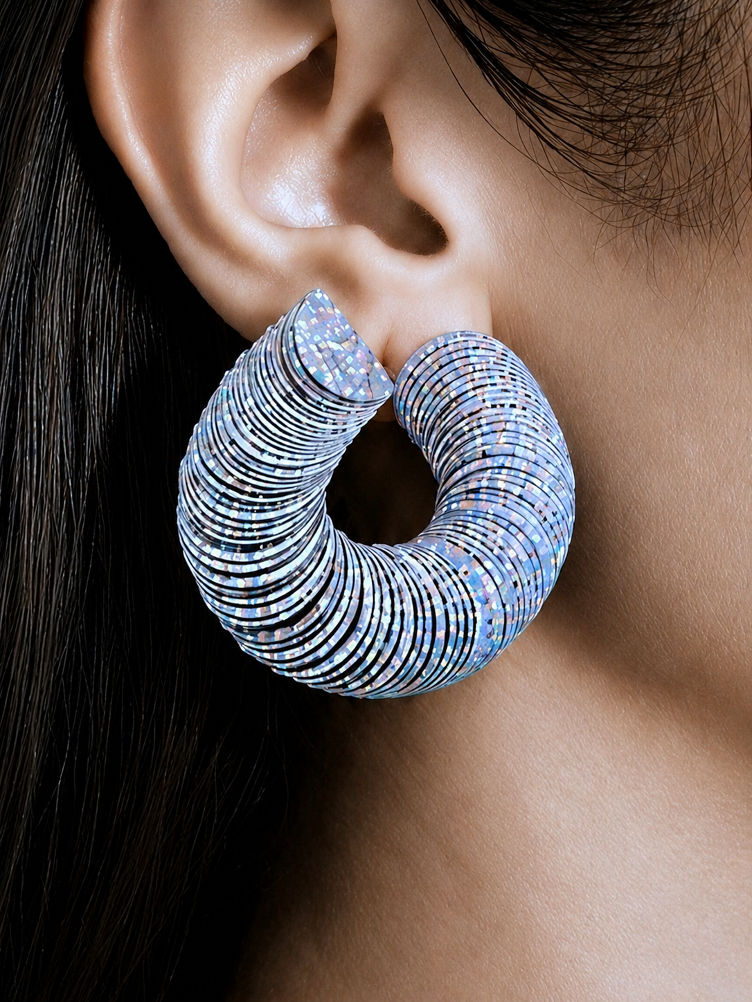Spiralume - Silver Tone Iridescent Sequin Statement Earrings