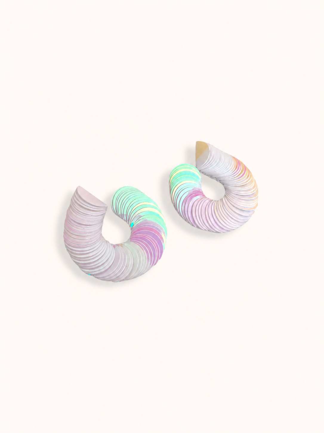 Spiralume - White Iridescent Sequin Statement Earrings
