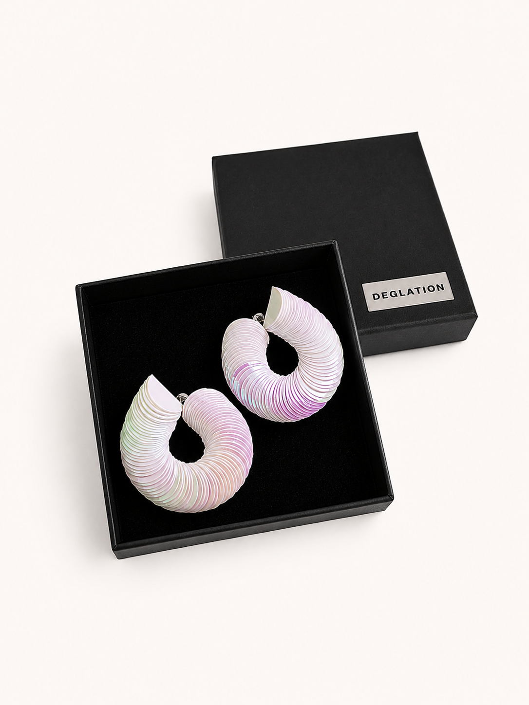 Spiralume - White Iridescent Sequin Statement Earrings